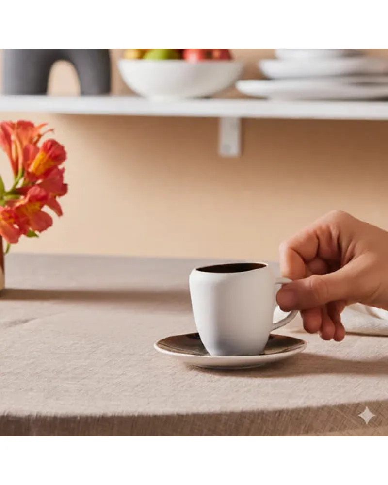 Karaca Earth Collection New Galactic 2-Piece Reactive Glaze Espresso Turkish Coffee Cup Set, 100ml, Single Person,White