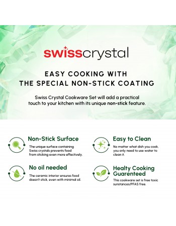 Karaca Swiss Crystal Almond Cream Non-Stick Induction Stainless Steel Handle Casserole & Lid, 24cm, Cream