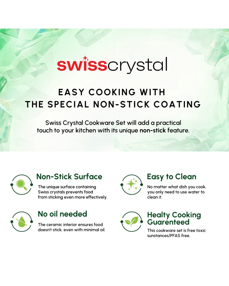 Karaca Swiss Crystal Almond Cream Non-Stick Induction Stainless Steel Handle Casserole & Lid, 24cm, Cream