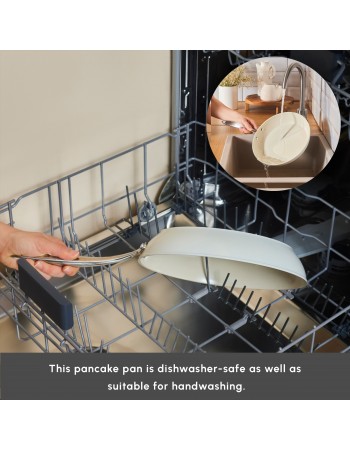 Karaca Swiss Crystal Almond Cream Non-Stick Induction Stainless Steel Handle Pancake Pan, 25cm, Cream
