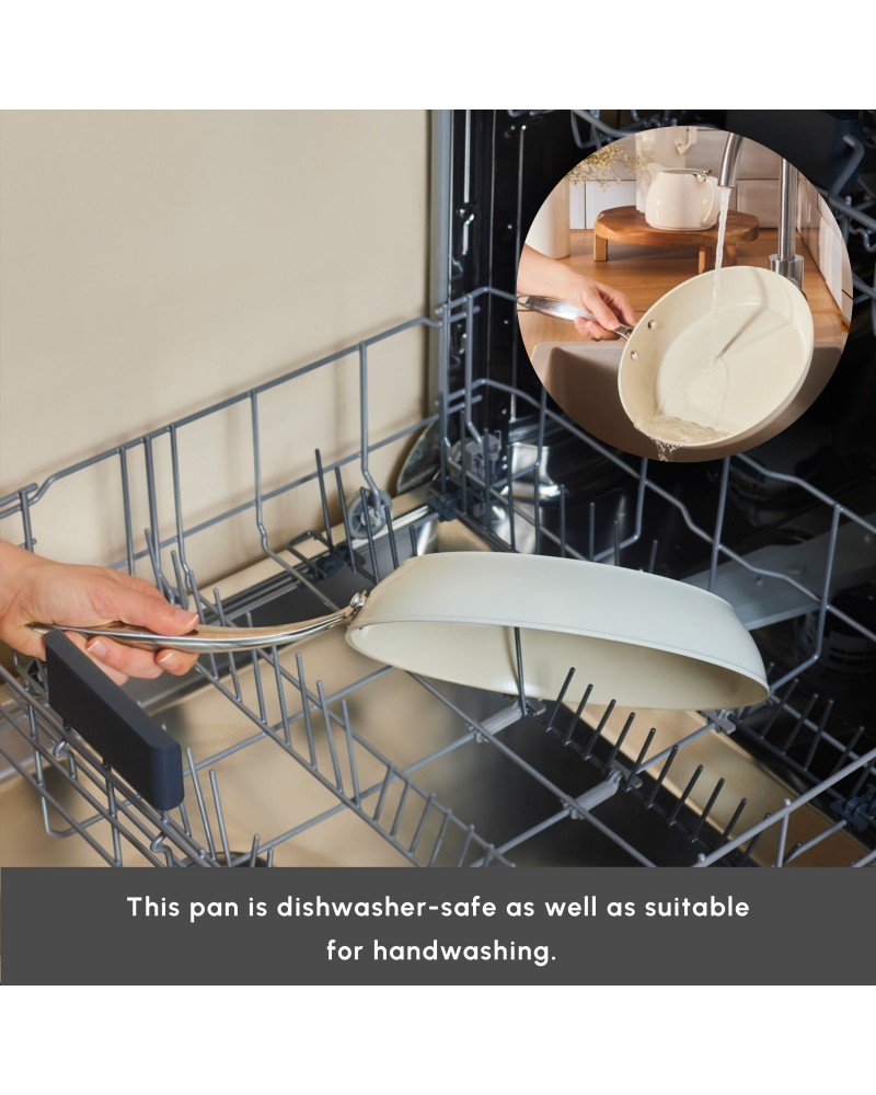 Karaca Swiss Crystal Almond Cream Non-Stick Induction Stainless Steel Handle Pan, 26cm, Cream