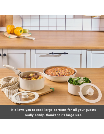 Karaca Ceramica Comfort 6-Piece Non-Stick Induction Detachable Cookware Set, Cream