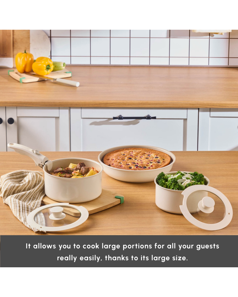Karaca Ceramica Comfort 6-Piece Non-Stick Induction Detachable Cookware Set, Cream