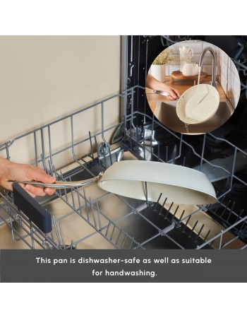 Karaca Swiss Crystal Almond Cream Non-Stick Induction Stainless Steel Handle Pan, 22cm, Cream