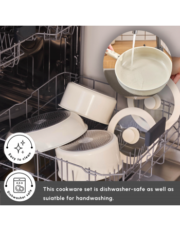 Karaca Ceramica Comfort 6-Piece Non-Stick Induction Detachable Cookware Set, Cream