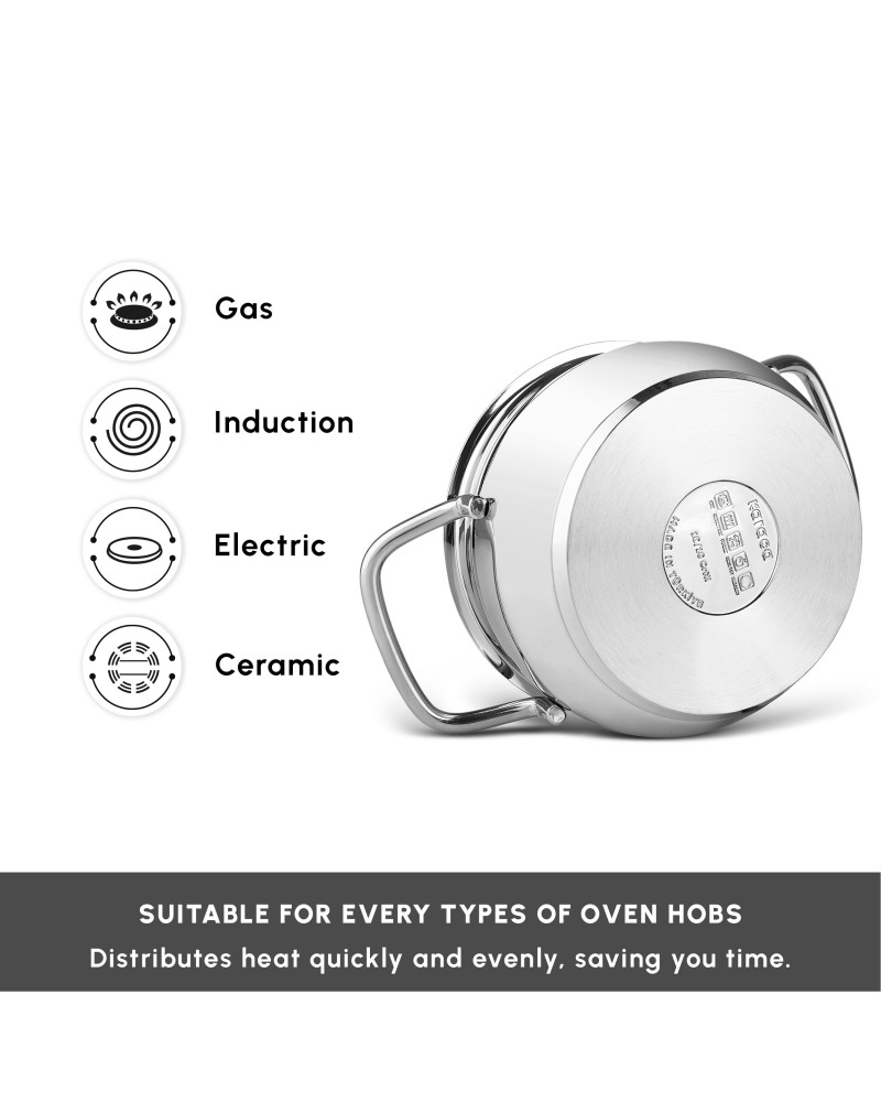 Karaca Emirgan 8-Piece Stainless Steel Induction Cookware Set, Silver Red