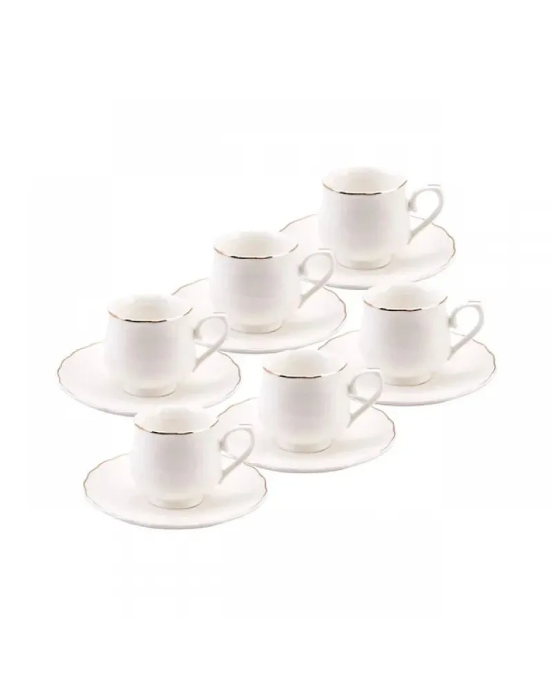 Karaca Beykoz 12-Piece Bone China Turkish Coffee Cup Set for 6 People, 80ml, White