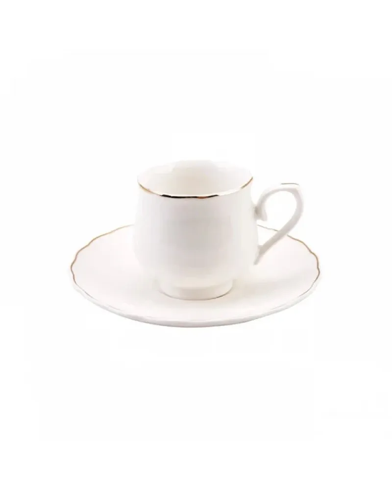Karaca Beykoz 12-Piece Bone China Turkish Coffee Cup Set for 6 People, 80ml, White