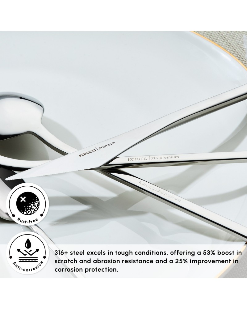 Karaca Look 84-Piece 316+ Stainless Steel Cutlery Set for 12 People, Silver