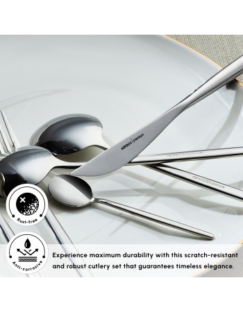 Karaca Mild 84-Piece 316+ Stainless Steel Cutlery Set for 12 People, Silver
