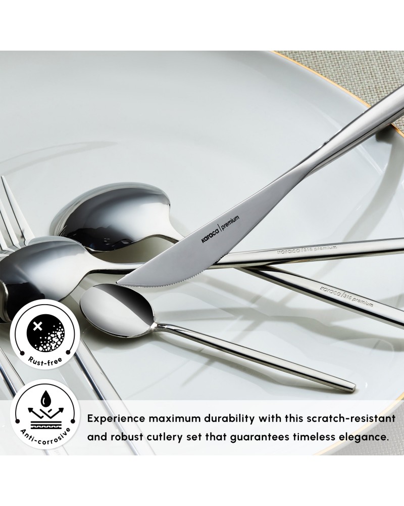 Karaca Mild 84-Piece 316+ Stainless Steel Cutlery Set for 12 People, Silver
