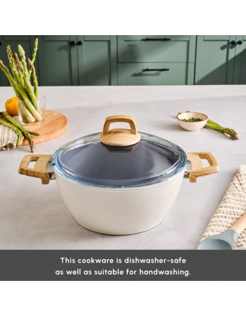 Karaca Swiss Crystal Non-Stick Induction Stockpot with Lid, 24cm, Creamy