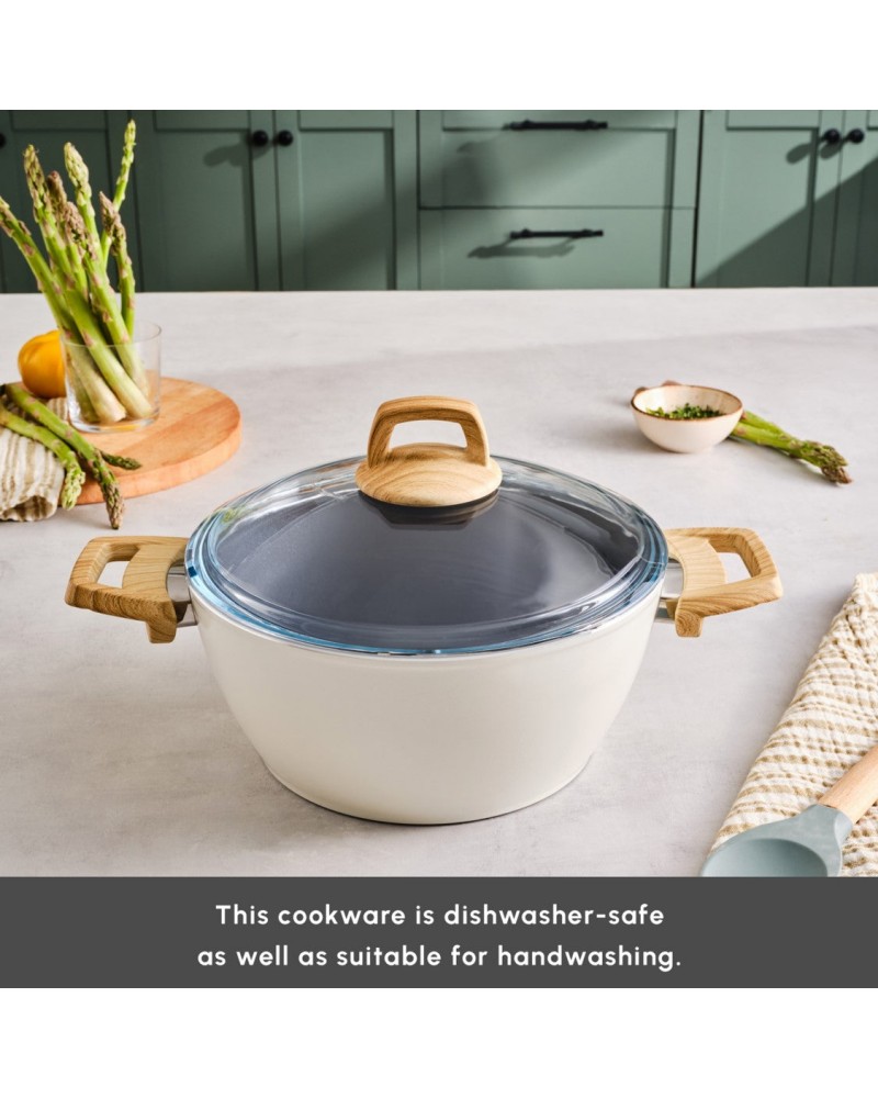 Karaca Swiss Crystal Non-Stick Induction Stockpot with Lid, 24cm, Creamy